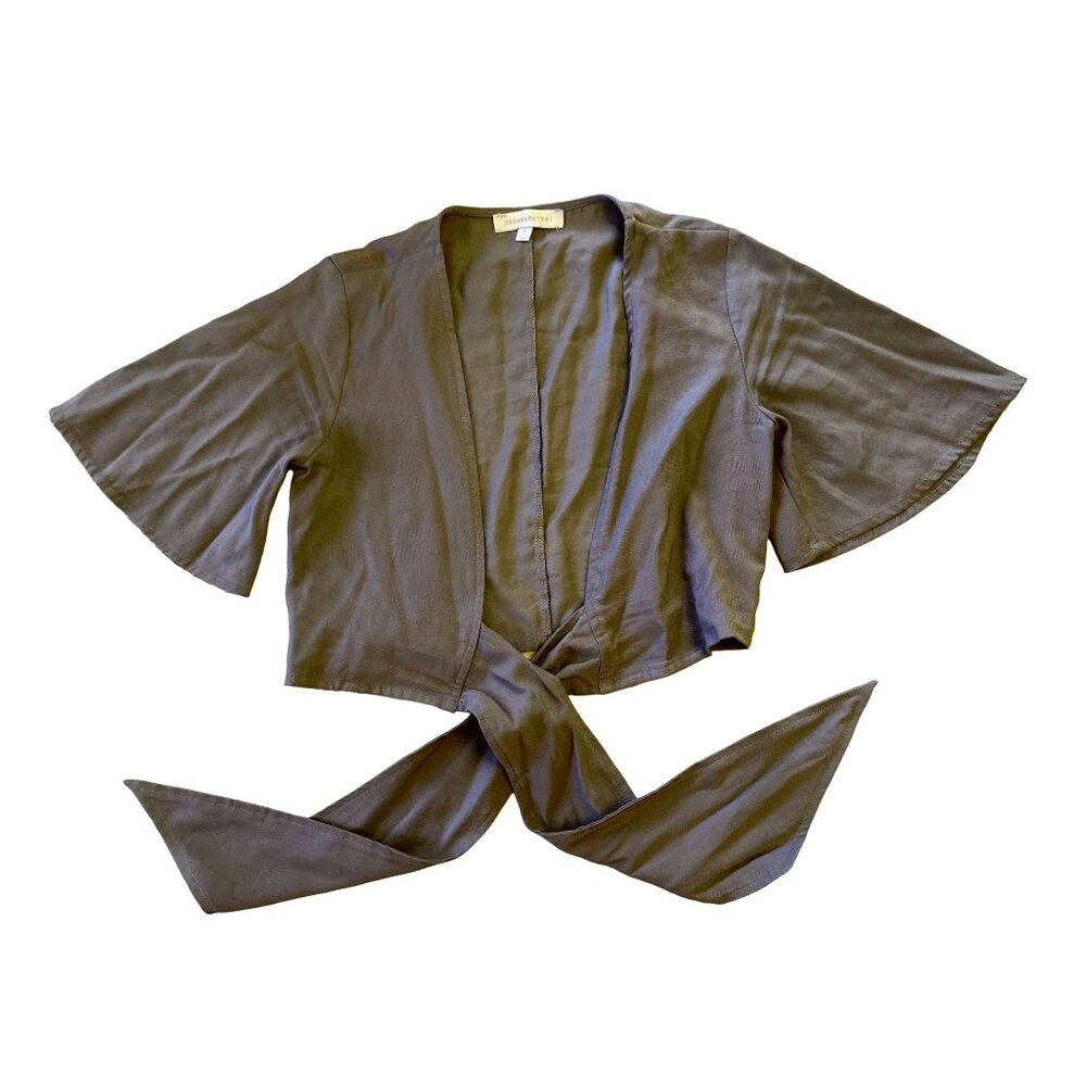 Dances Marvel Size S Olive Green Tie Front Cropped Bolero Top Boho Festivalcore - Picture 5 of 8